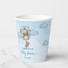Vasos De Papel Globos beige azul de oso de peluche ducha de bebé