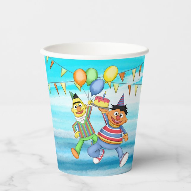 Vasos De Papel Globos de Bert y Ernie Birthday (Anverso)