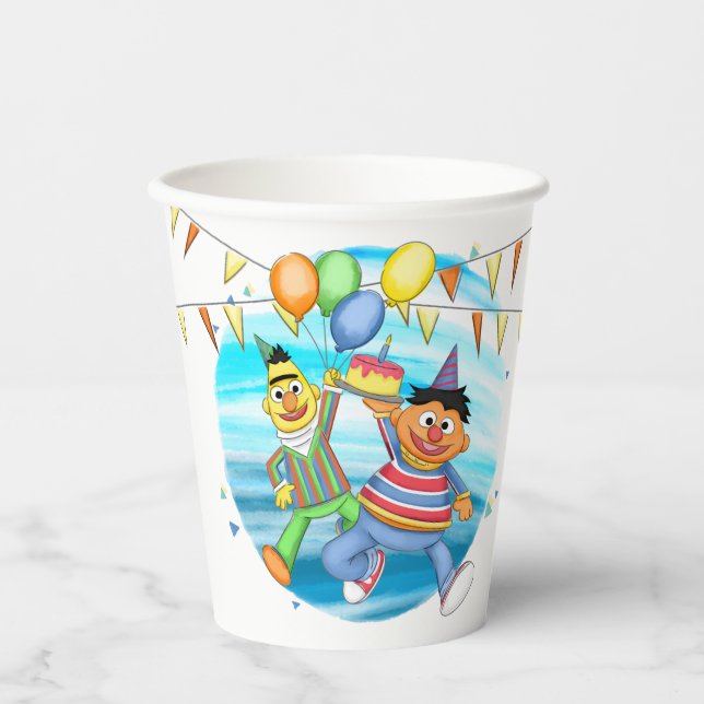 Vasos De Papel Globos de Bert y Ernie Birthday (Anverso)