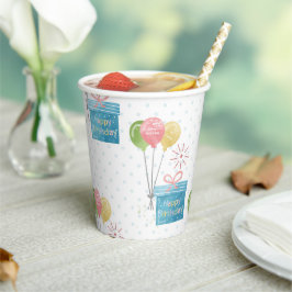 Vasos De Papel Globos de cumpleaños felices y caja de regalo