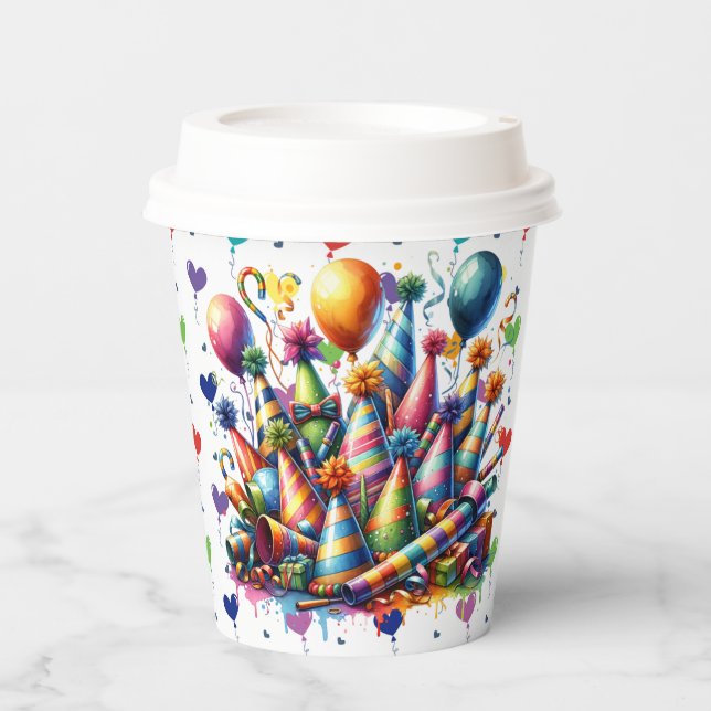 Vasos De Papel Globos de Cumpleaños Feliz (Anverso)