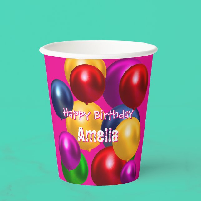 Vasos De Papel Globos de cumpleaños personalizados  (Subido por el creador)