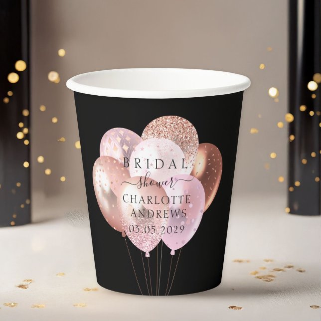 Vasos De Papel Globos de moda, modernos y purpurinas (Trendy, modern, trendy, glitter balloons paper cups with your name and date.)