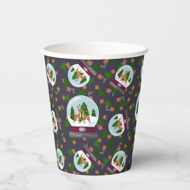 Vasos De Papel Globos de Nieve de Reno (Anverso)