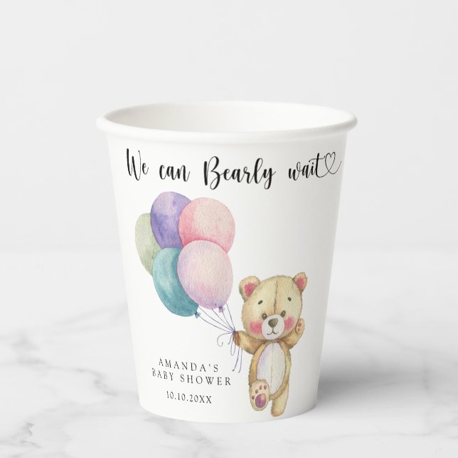 Vasos De Papel Globos de osito de peluche - apenas podemos espera (Anverso)