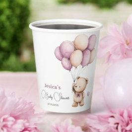 Vasos De Papel Globos de oso Pastel Baby Shower púrpura