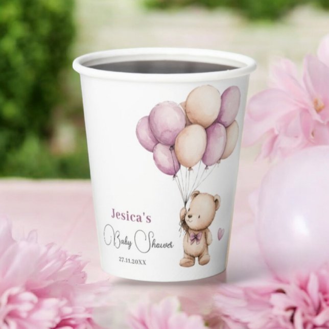 Vasos De Papel Globos de oso Pastel Baby Shower púrpura (Subido por el creador)