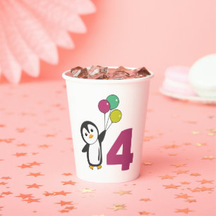 Vasos De Papel Globos Penguin Cuarto Cumpleaños Para Niños De Pap