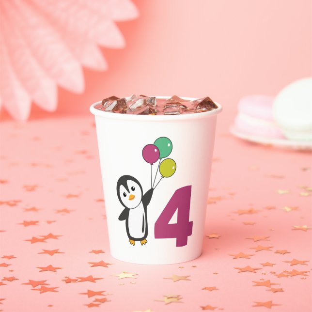 Vasos De Papel Globos Penguin Cuarto Cumpleaños Para Niños De Pap (in situ)