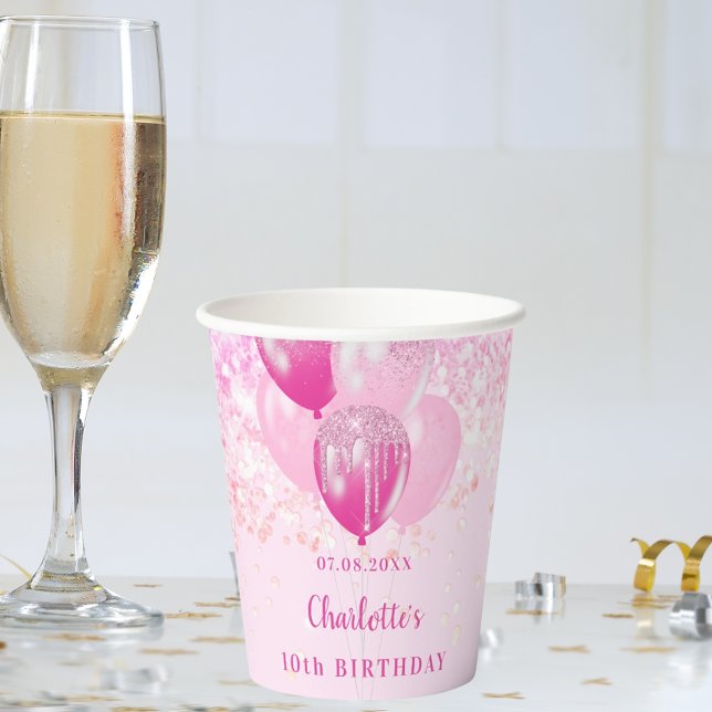 Vasos De Papel Globos purpurinas rosados chicas de la fiesta de c (Subido por el creador)