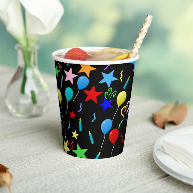 Vasos De Papel Globos y estrellas fiestas coloridos (in situ)