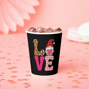 Vasos De Papel Gnome del Amor Día de San Valentín Plaid Búfalo Ro