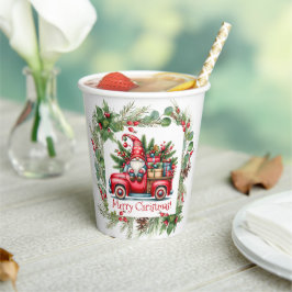 Vasos De Papel Gnome en Camión Rojo lleno de regalos