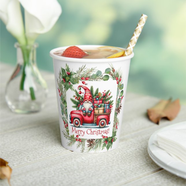 Vasos De Papel Gnome en Camión Rojo lleno de regalos (in situ)