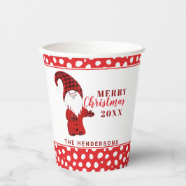 Vasos De Papel Gnome Polka Dots Personalizados Red Merry Christma