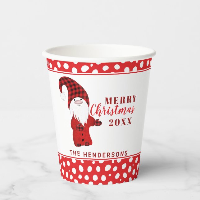 Vasos De Papel Gnome Polka Dots Personalizados Red Merry Christma (Anverso)