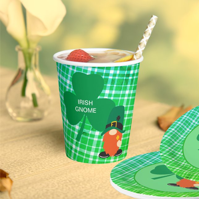 Vasos De Papel Gnome Shamrock St Patrick (Irish Gnome Shamrock St Patrick's Paper Cups)