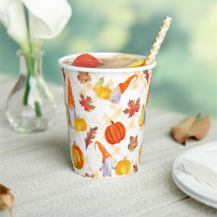 Vasos De Papel Gnomes De Acuarela, Calabazas Y Hojas