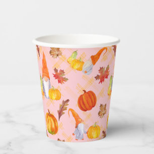 Vasos De Papel Gnomes De Acuarela, Calabazas Y Hojas