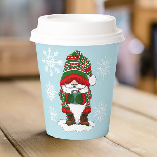 Vasos De Papel Gnomo de Navidad Acogedor Rojo Verde Invierno Lind