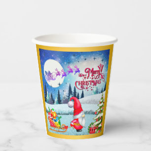 Vasos De Papel Gnomo Navideño Nevado y Regalos del Trineo de Sant