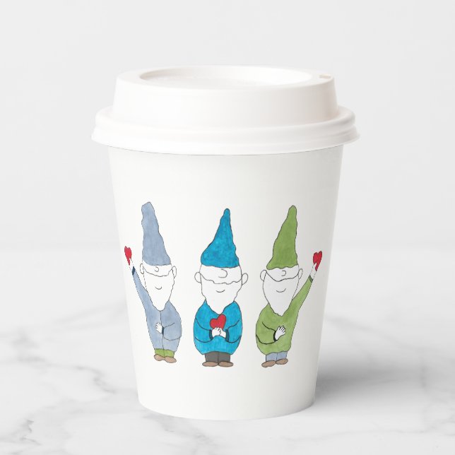 Vasos De Papel Gnomos Con Corazones (Anverso)