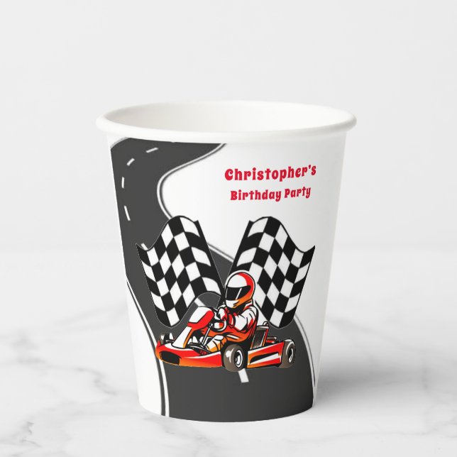 Vasos De Papel Go Kart Carreras Boy Personalizado del partido de  (Anverso)