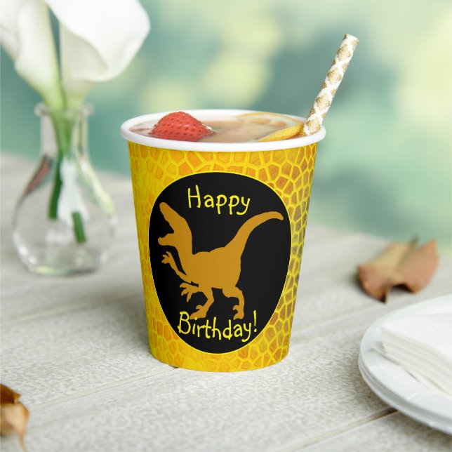 Vasos De Papel Gold Dinosaur Hide Happy Birthday!  (in situ)