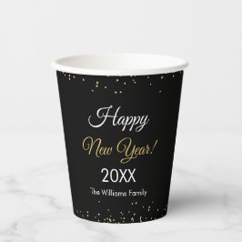 Vasos De Papel Gold Glitter Happy New Year Black Party