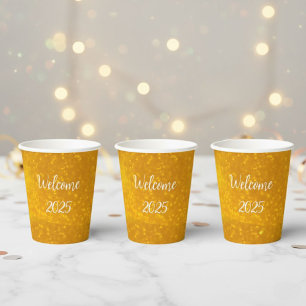 Vasos De Papel Gold Glitter Paper Cups for New Year's Celebration