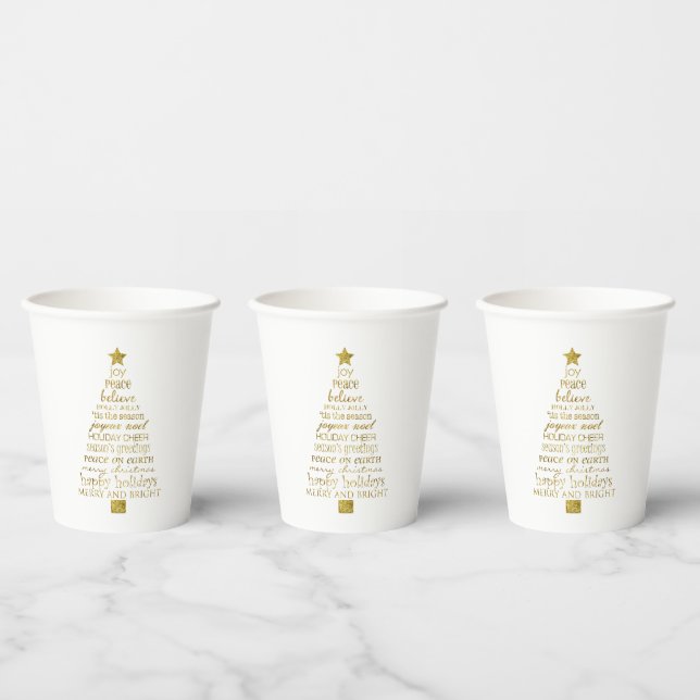 Vasos De Papel Gold Inspirational Christmas Tree Peace Joy (Multi)