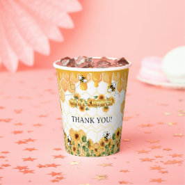 Vasos De Papel Gold Sunflower Honeycomb Honeybee Baby Shower