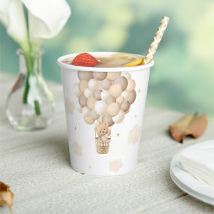 Vasos De Papel Gold Teddy Bear Hot Air Balloon Baby Shower