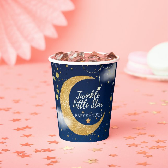 Vasos De Papel Gold Twinkle Little Star Dreamy Baby Shower (in situ)