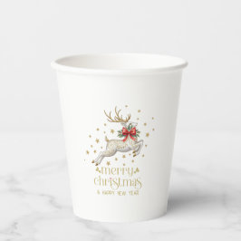 Vasos De Papel Gold White Christmas Reindeer