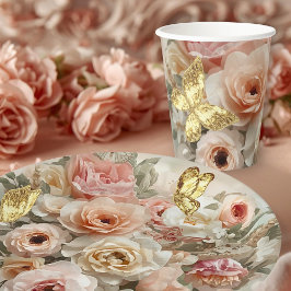 Vasos De Papel Golden Butterfly Rococo Rose Galentine Garden