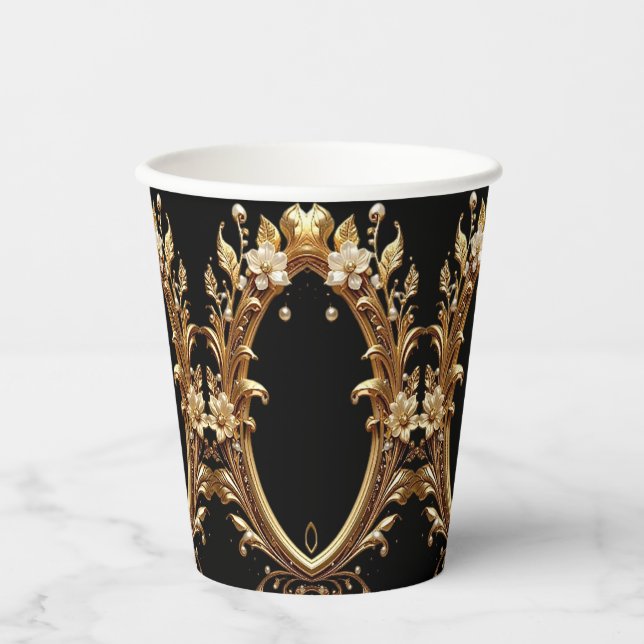 Vasos De Papel Golden Floral Ornate Paper Cups (Anverso)