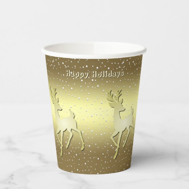 Vasos De Papel Golden Reindeer Snowy Holiday Paper Cups (Izquierda)