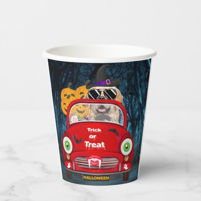 Vasos De Papel Golden Retriever Dog Driing Car Sasuy Halloween (Anverso)