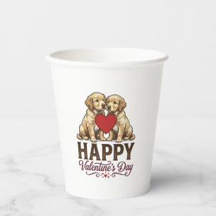Vasos De Papel Golden Retriever Feliz Día de San Valentín
