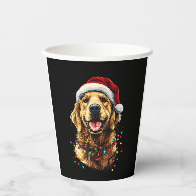Vasos De Papel Golden Retriever Funny dog Christmas Santa Hat lig (Anverso)