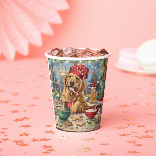 Vasos De Papel Golden Retriever Holiday Baking: Navidades festivo (in situ)