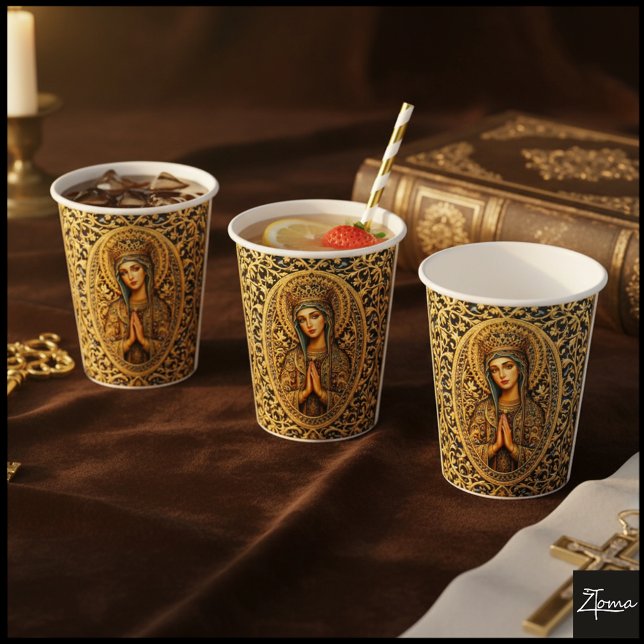 Vasos De Papel Golden Reverence Virgin Mary (Subido por el creador)