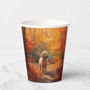 Vasos De Papel Goldendoodle en Otoño Hojas Caídas Inspiran