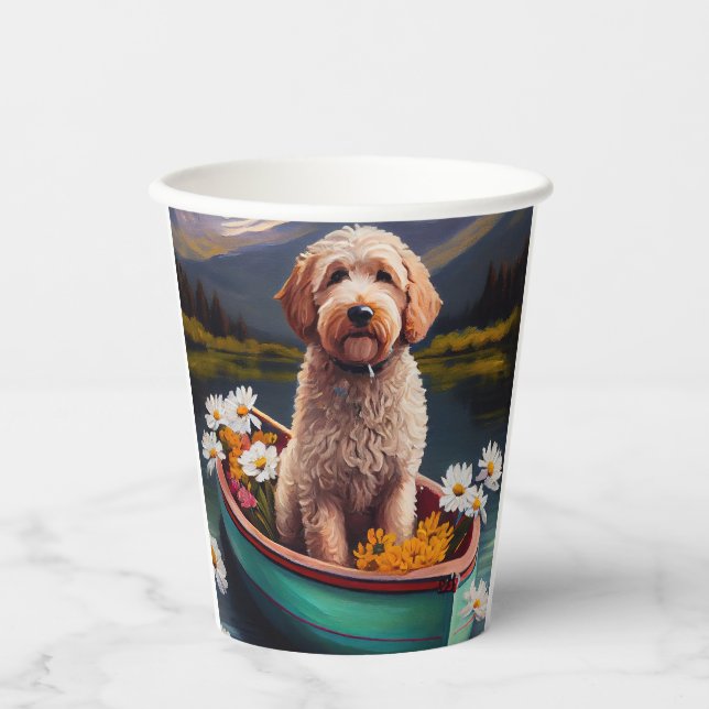 Vasos De Papel Goldendoodle en un remo: Una aventura escénica (Anverso)