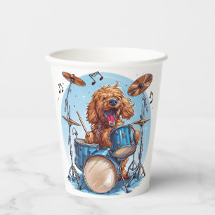 Vasos De Papel Goldendoodle tocando la batería
