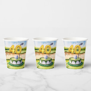 Vasos De Papel Golf 40 Aniversario del Golf con torta de golf