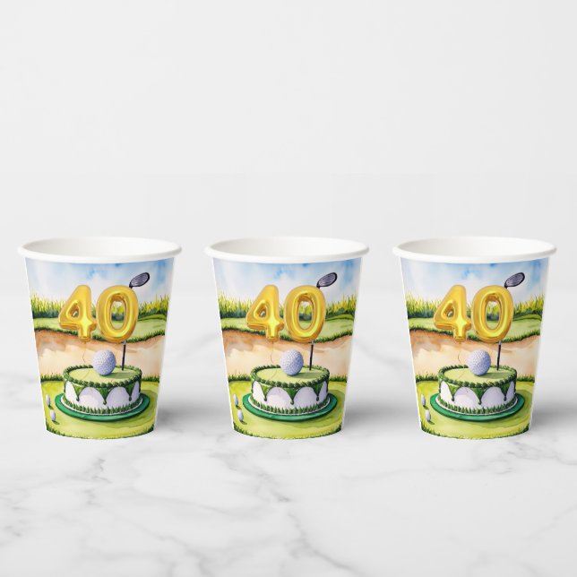 Vasos De Papel Golf 40 Aniversario del Golf con torta de golf (Multi)