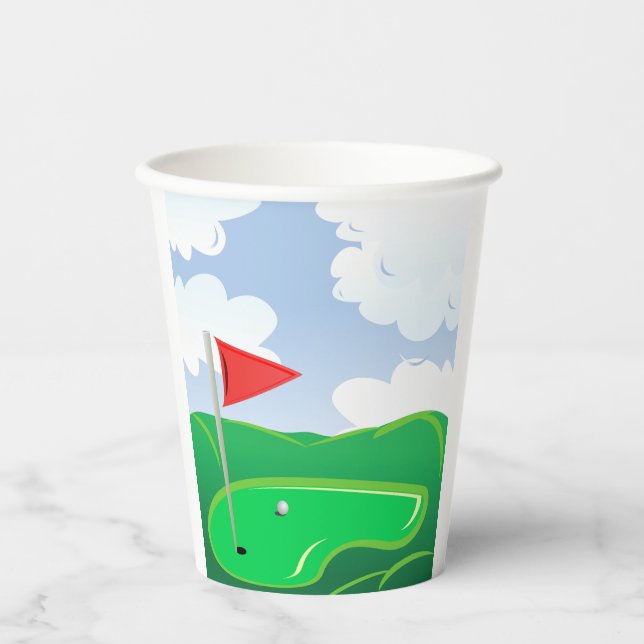 Vasos De Papel Golf Green with Red Flag and Ball (Anverso)
