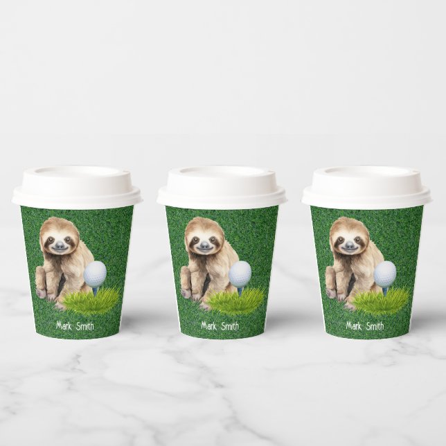 Vasos De Papel Golf Sloth Golfer en césped verde (Multi)